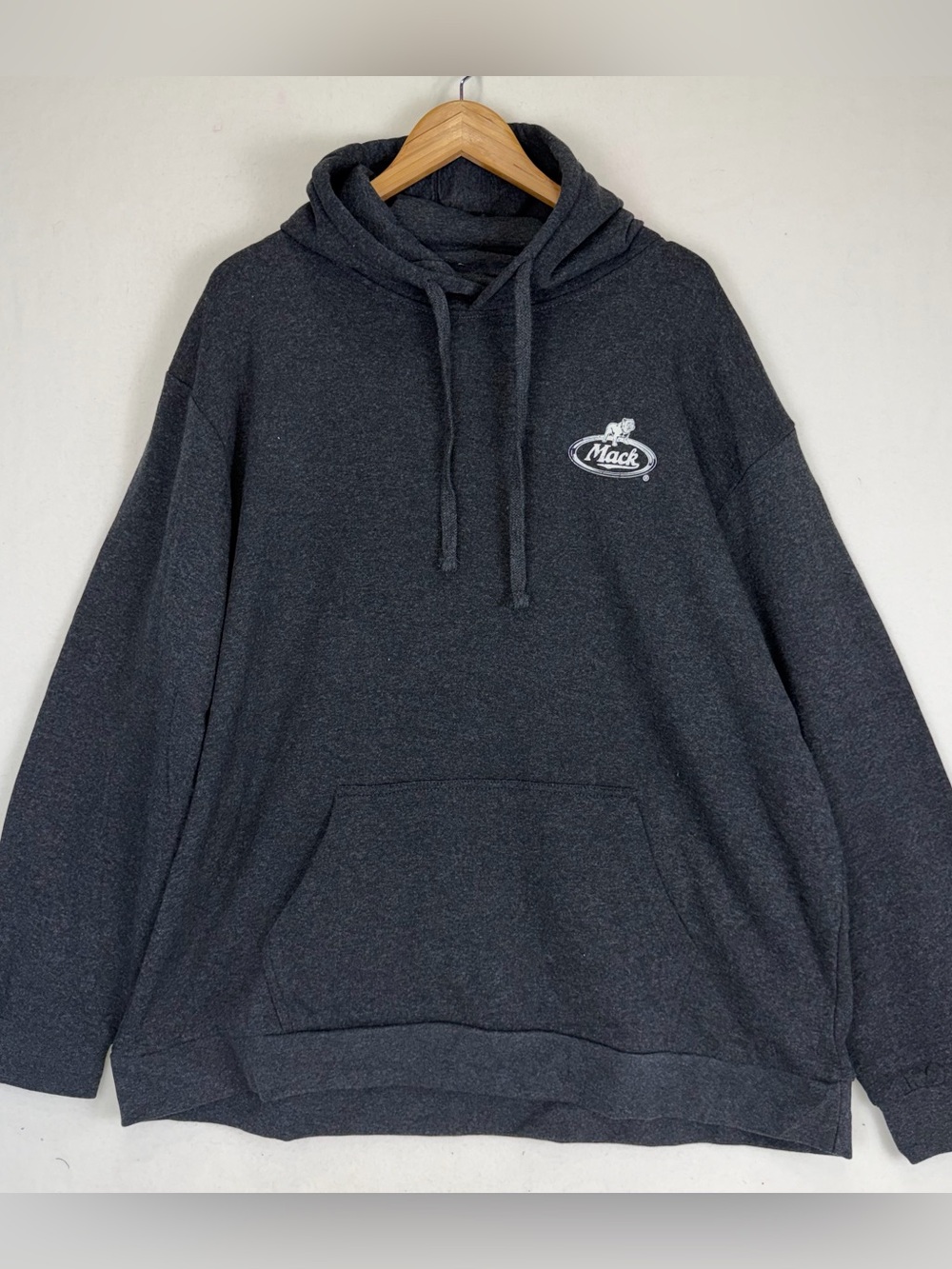Buckhorn River Mack Trucks Hoodie Men's Dark Charcoal Gray Back Logo Bulldog